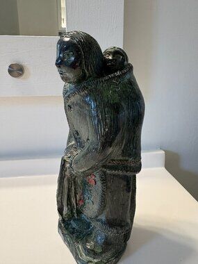 ORIGINAL Wolf Sculpture Soap Stone Woman Carrying Baby